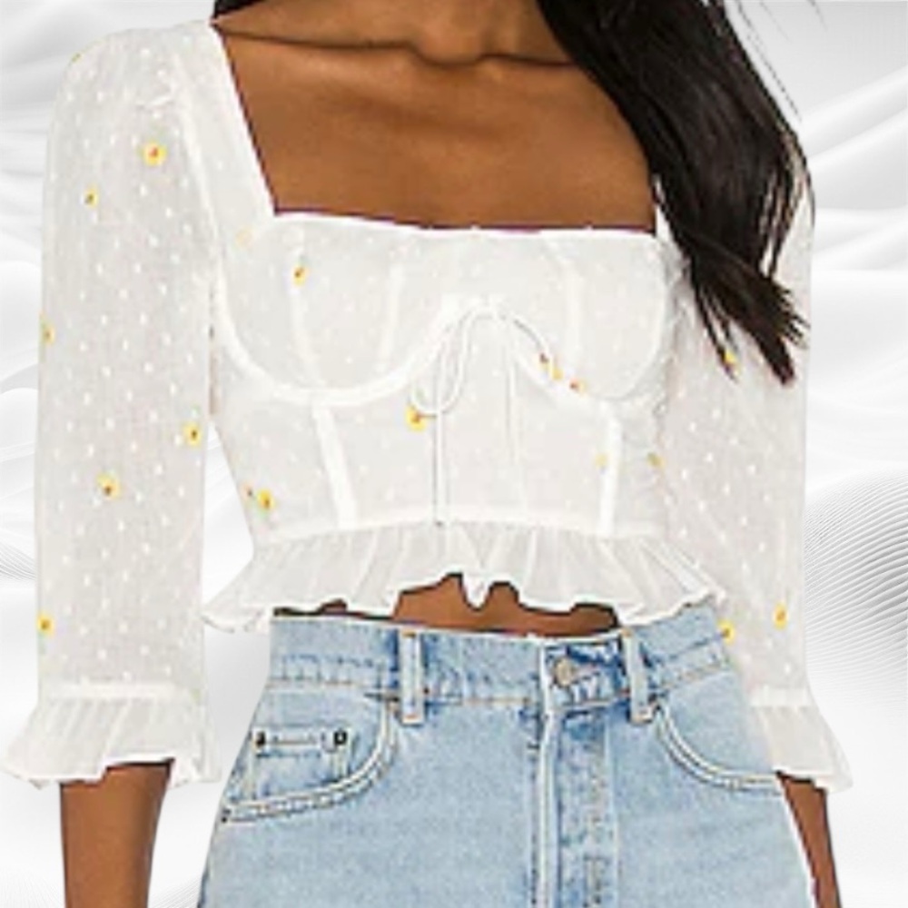 For Love and Lemons Abby Blouse in Ivory size Small corset crop floral